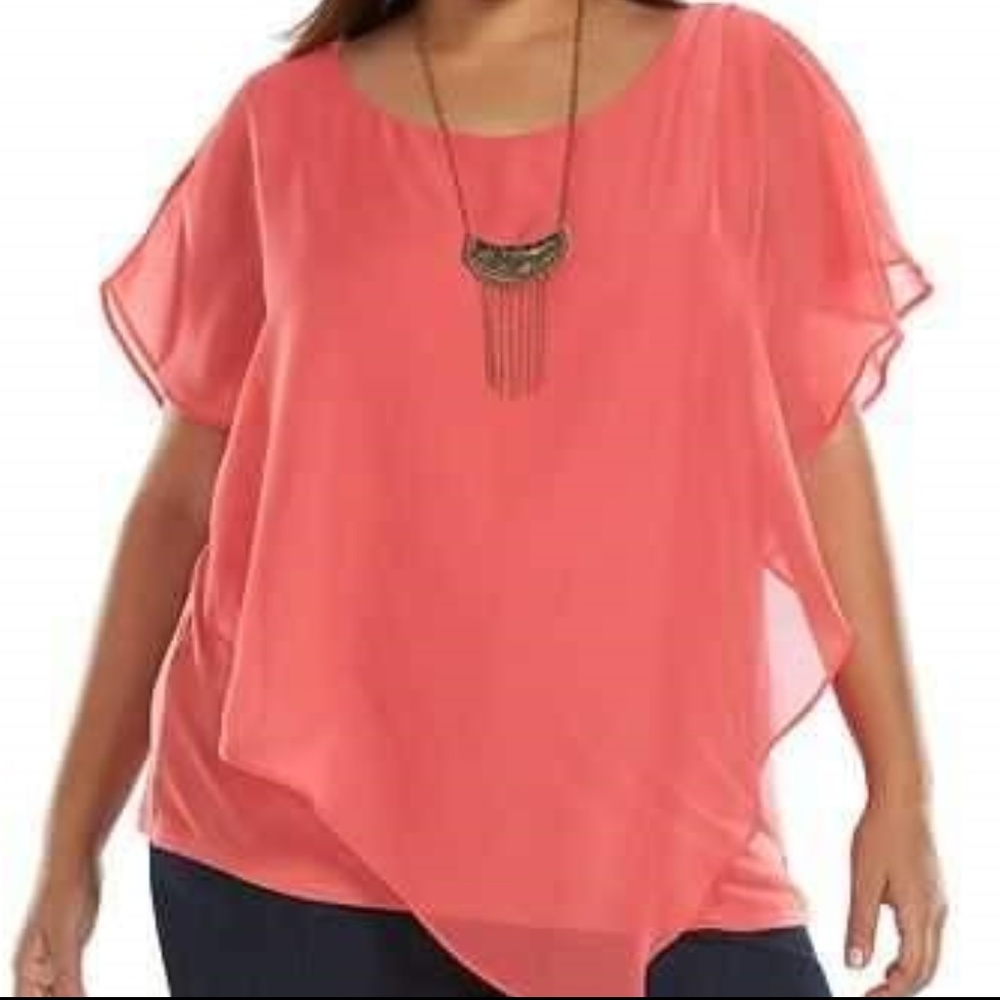 AB Studio Coral Chiffon Poncho Blouse